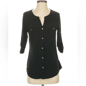 SALE!!Ellen Tracy Black Button-Down with Gold Accents